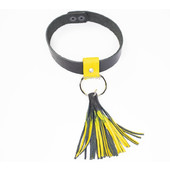 Чокер-ошейник узкий с кисточкой и кольцом, черно-желтый, 163333