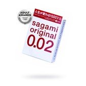 Презервативы Sagami, original 0.02, полиуретан, ультратонкие, гладкие, 19 см, 5,8 см, 3 шт.